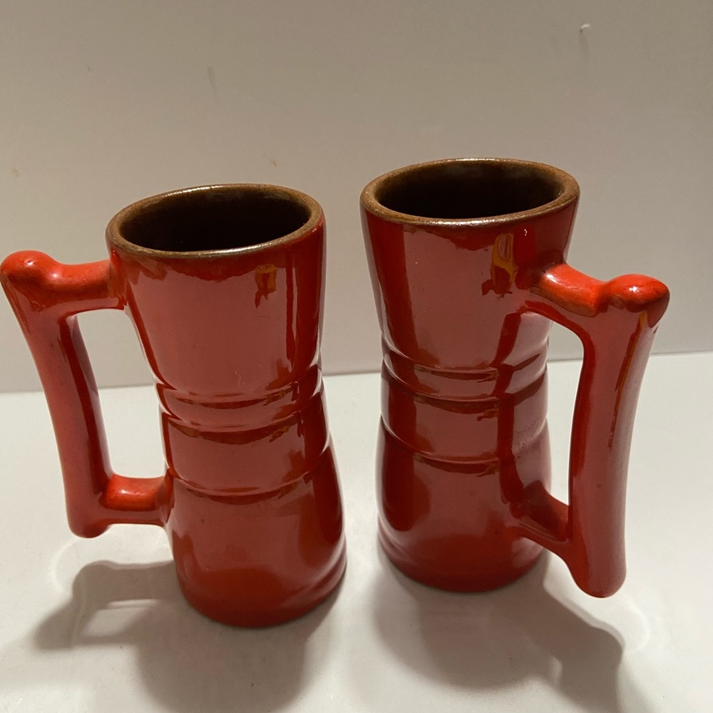 Frankoma Flame Red / Orange Set of 2 Coffee Mugs.